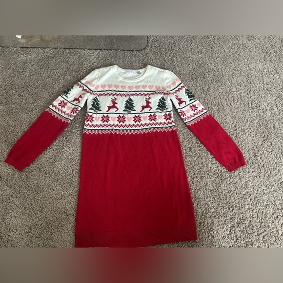 Place Other - Preloved Festive Red Sweater with Reindeer and Tree Pattern